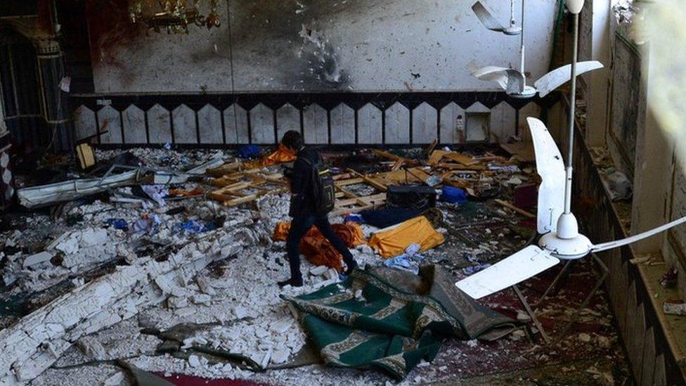 The mosque in the Afghan city of Herat after it was attacked by suicide bombers, 2 August 2017