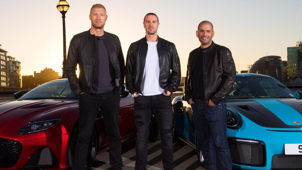 Freddie Flintoff, Paddy McGuinness and Chris Harris