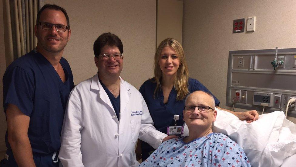 Paul Mason with the hospital staff at Lenox Hill Hospital in New York