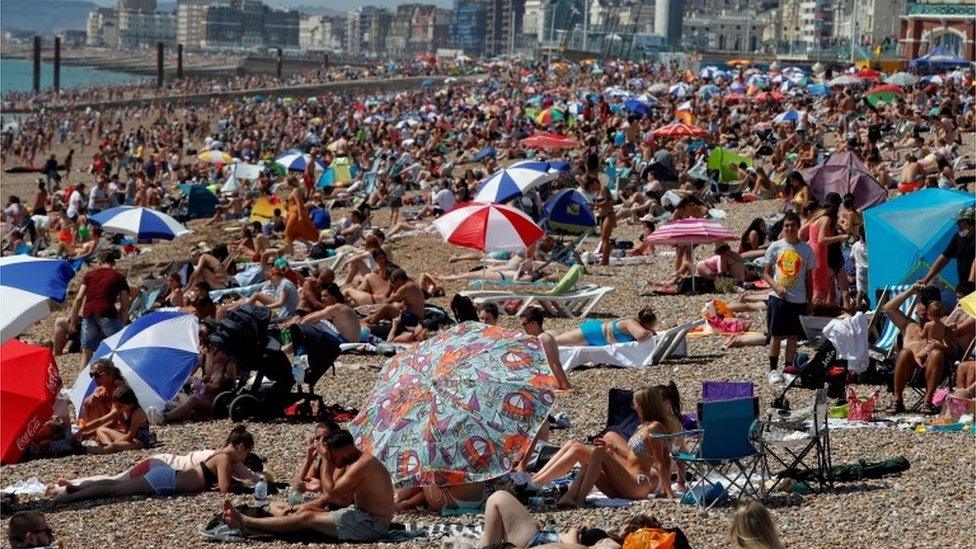 Crowds on Brighton beach on Friday 31 July 2020