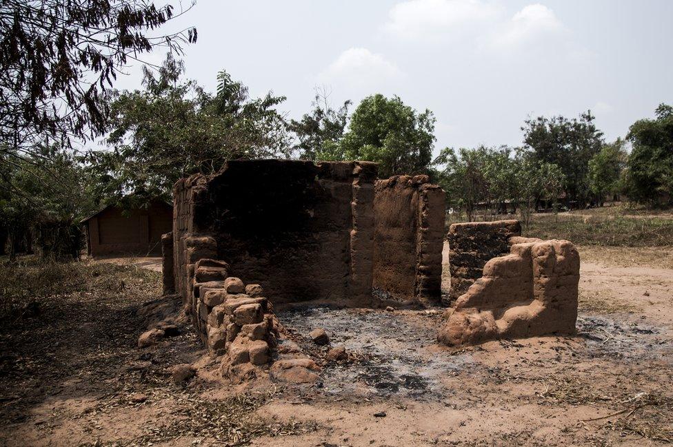 A burnt down house.