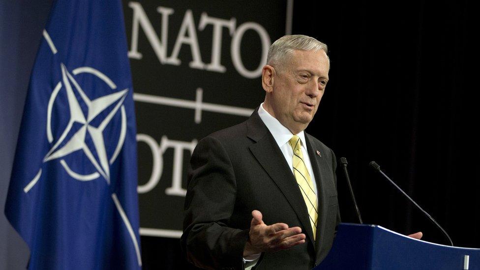 Gen Mattis speaks at Nato meeting in Brussels