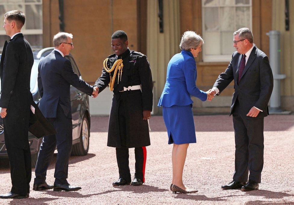 Theresa May arrives at Buckingham Palace