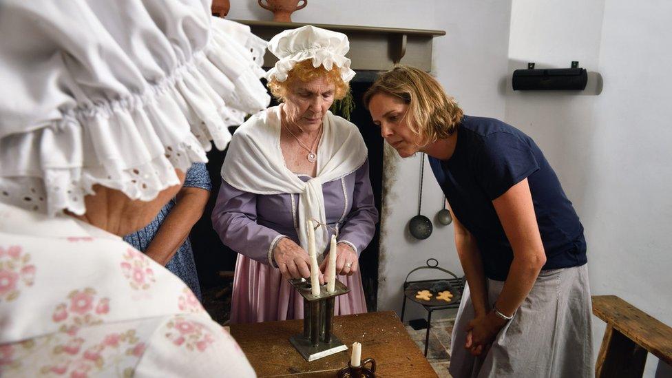 Volunteer costumed interpreters in the Kitchen at Coleridge Cottage