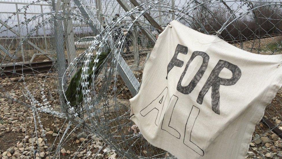 Macedonian fence from side of Idomeni, Greece