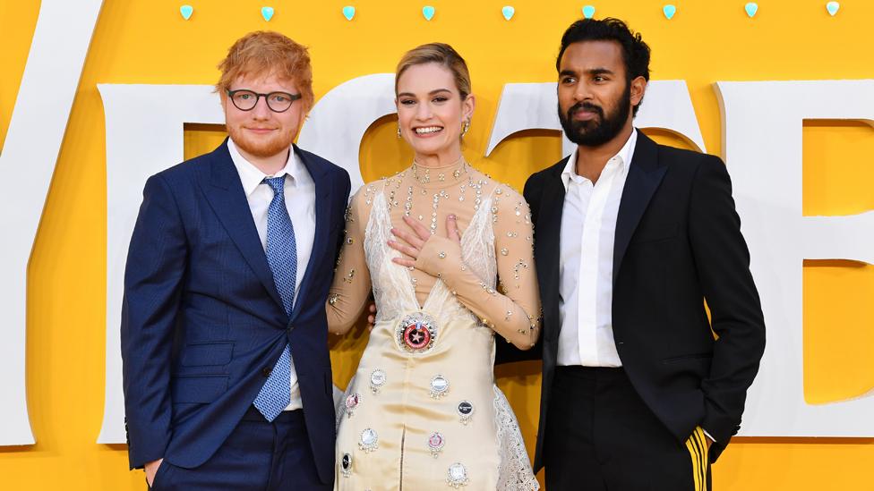 Ed Sheeran, Lily James and Himesh Patel