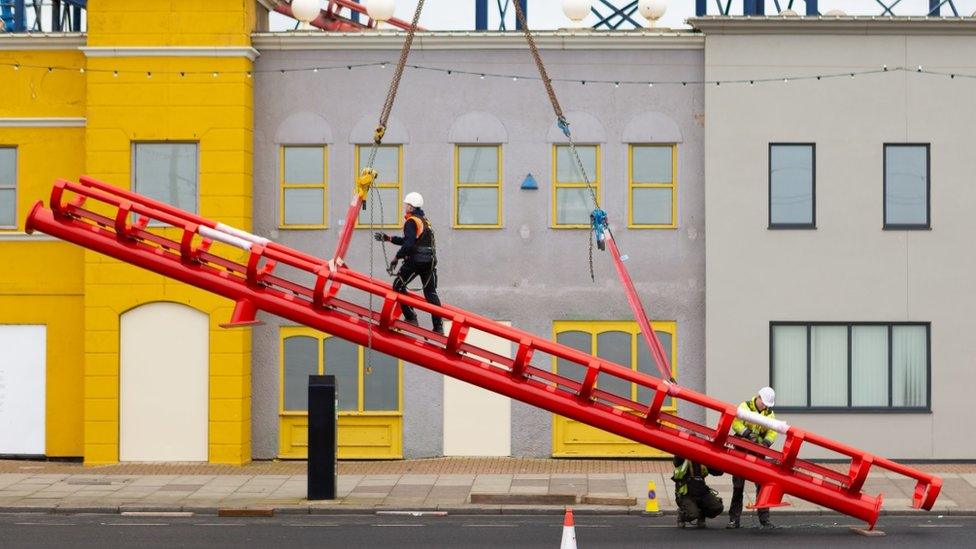 Rail track of the Big One rollercoaster in Blackpool