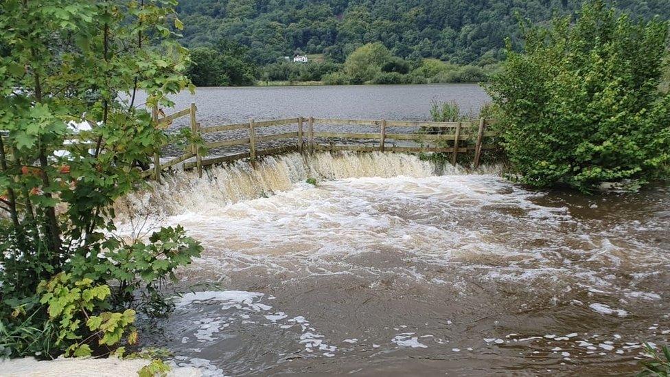 Flooding on River Conwy during Storm Francis in August