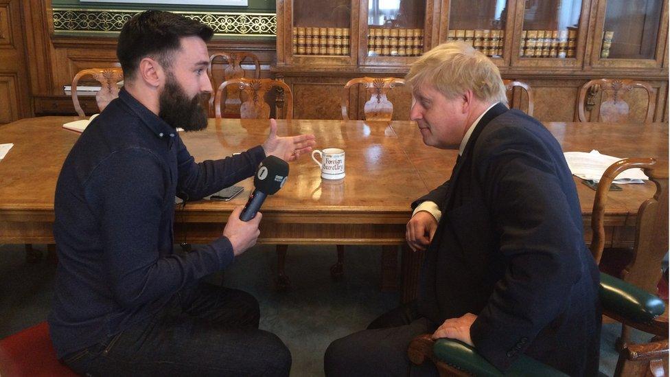 Boris Johnson and Newsbeat reporter Jim Connolly