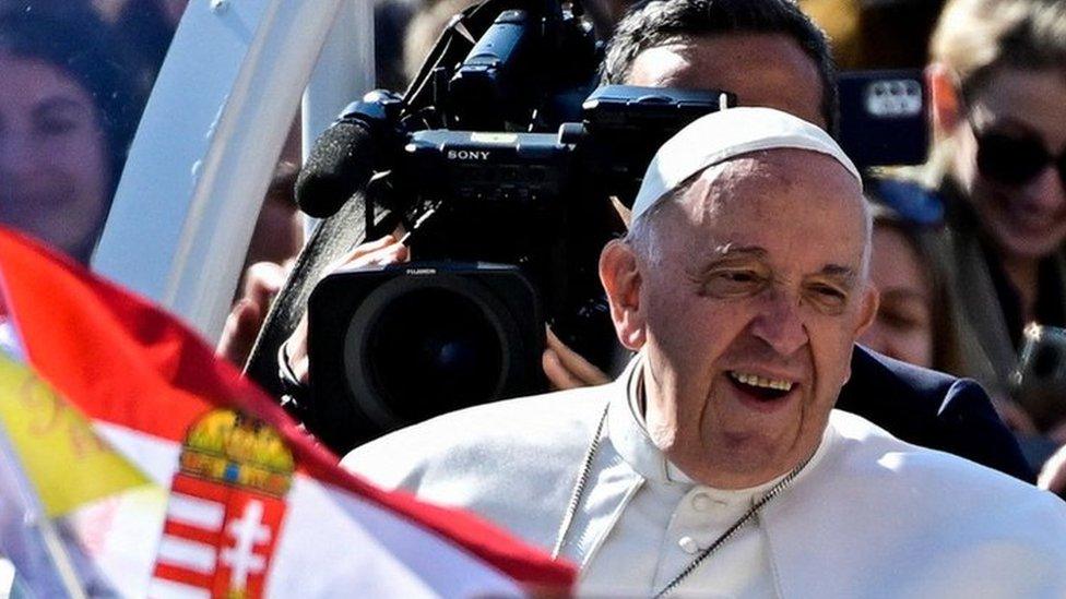 Pope Francis meets the crowd before an open-air mass in Budapest, Hungary. Photo: 30 April 2023