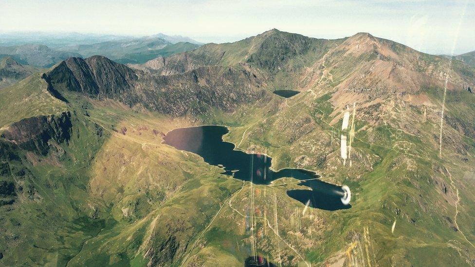 The Snowdon Horseshoe viewed from a light aircraft flight on the hottest day in July, taken by Aled Owen Humphreys