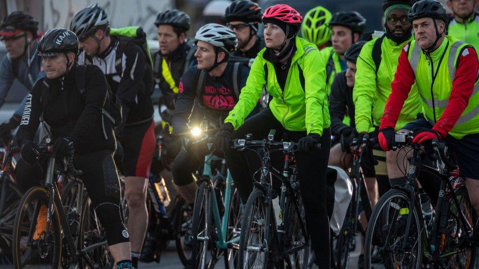 cyclists at traffic lights