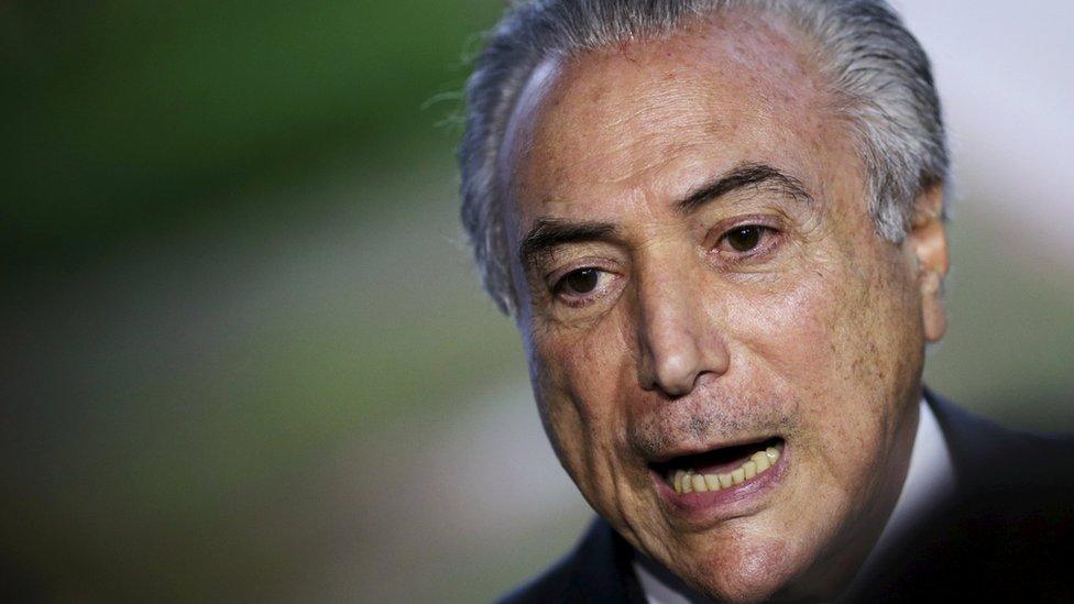 Brazilian Vice President Michel Temer speaks during press conference in Brasilia on 11 April