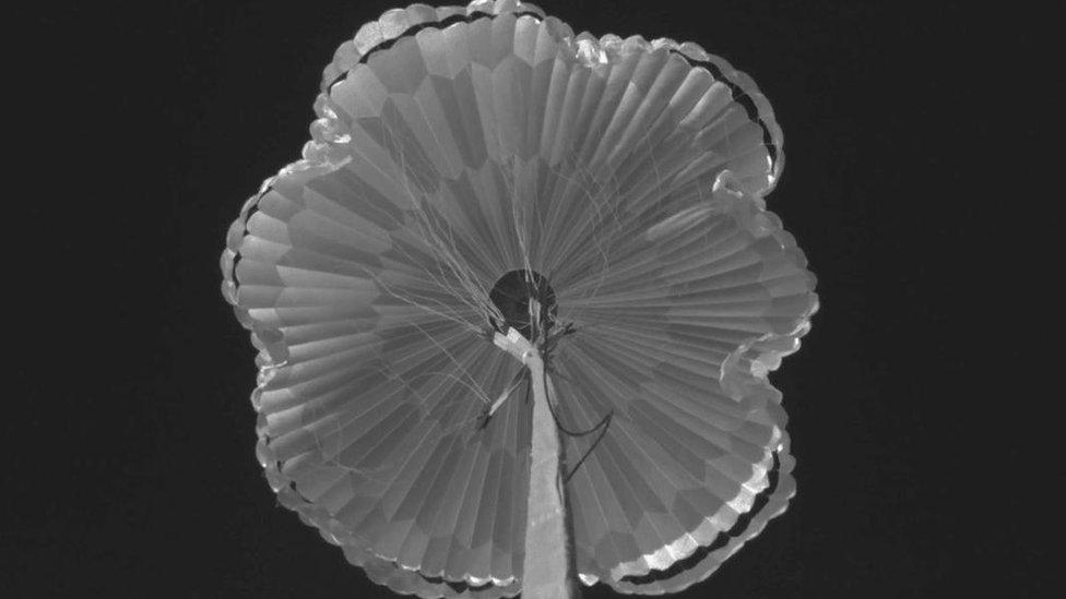 Parachute being tested in wind tunnel