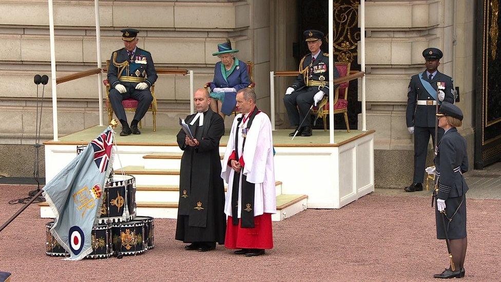 The Queen before presenting a new colour to the RAF