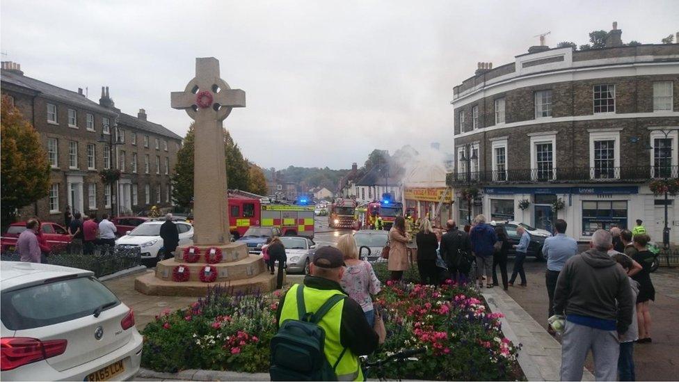 fire with war memorial