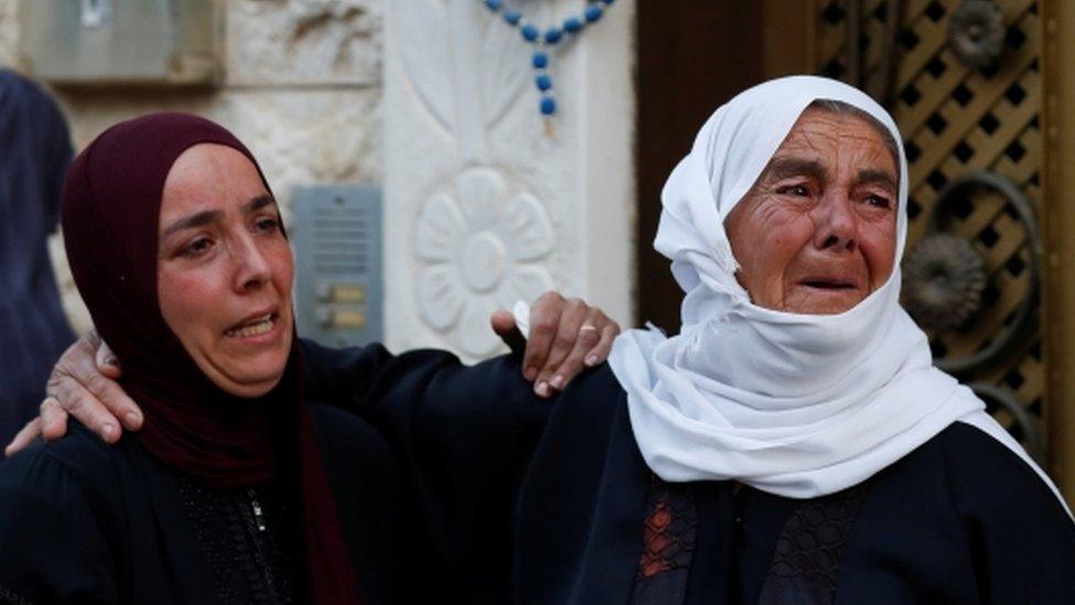 Mourners at the funeral of Mohammed Hamayel, Nablus, 11 June 2021