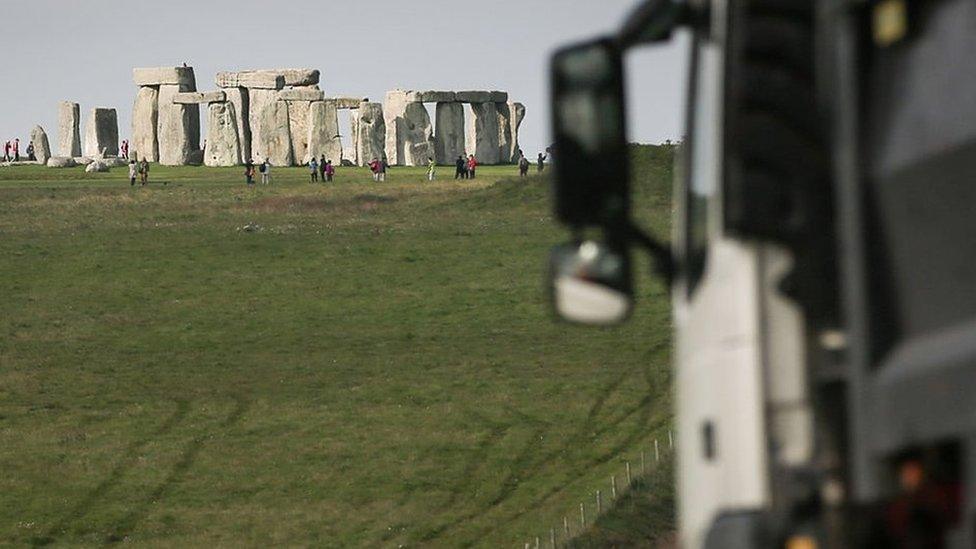 Lorry going past Stonehenge