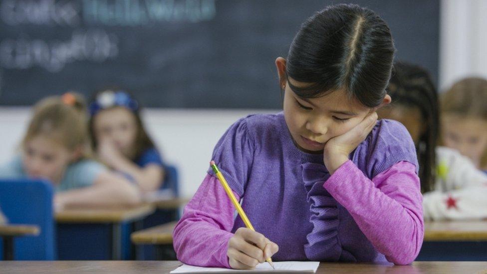 School child with pencil