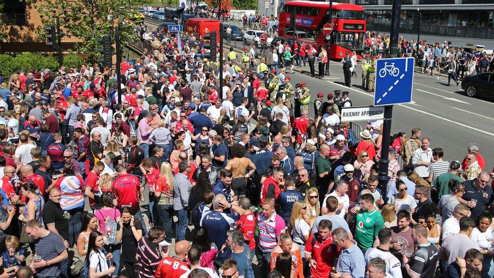 Fans near Twickenham Stadium