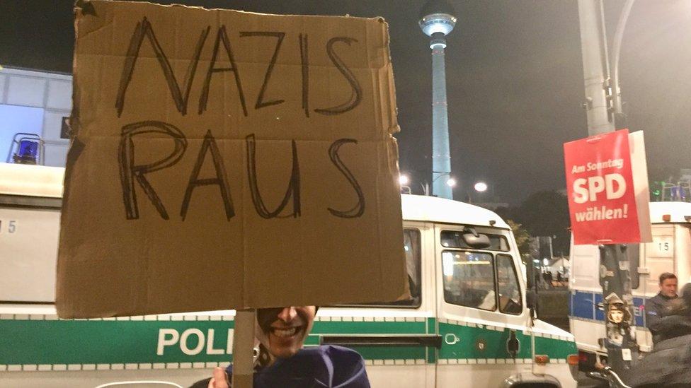 Anti Nazi protests outside the AFD's election night party.