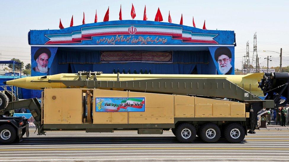 File photo showing an Emad long-range ballistic at a military parade in Iran (21 September 2016)