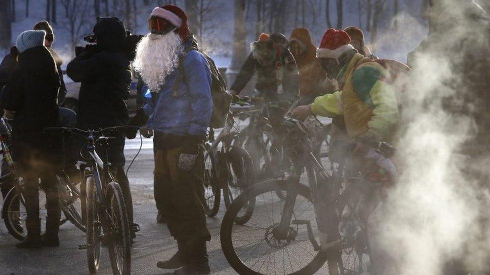 Participants of Moscow's winter bike parade. Photo: 8 January 2017