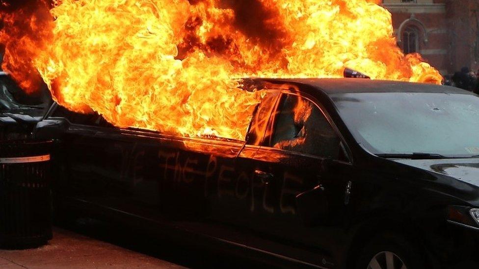 A limousine on fire in Washington