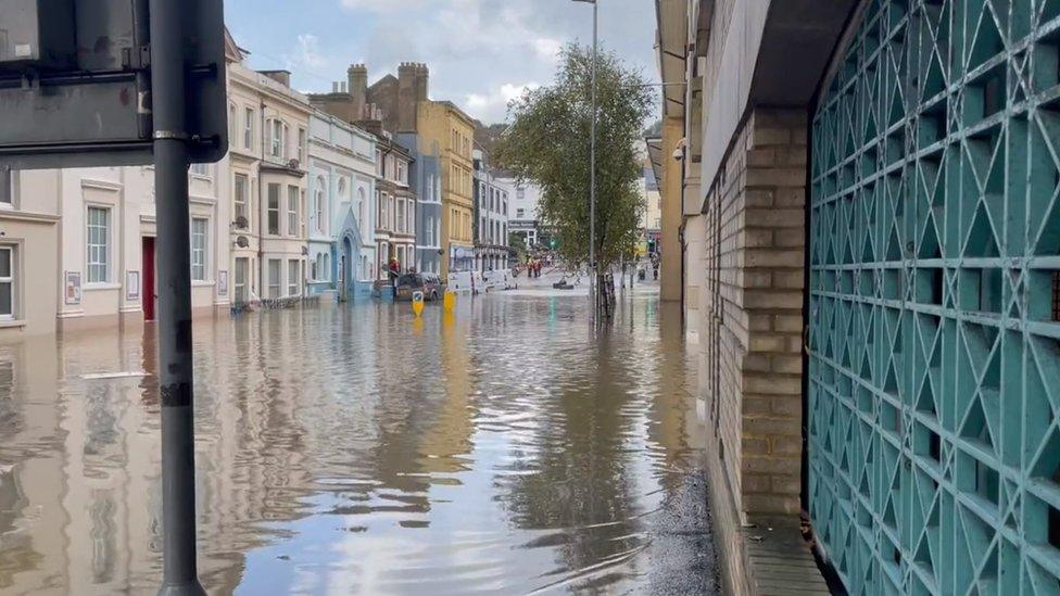 A flooded street in Hastings