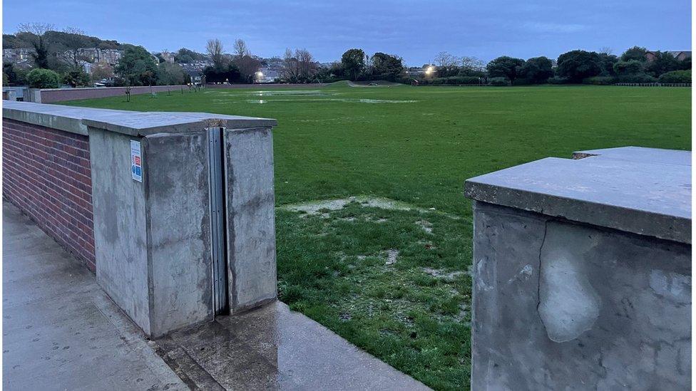 flood gates at Simeon Street recreation ground