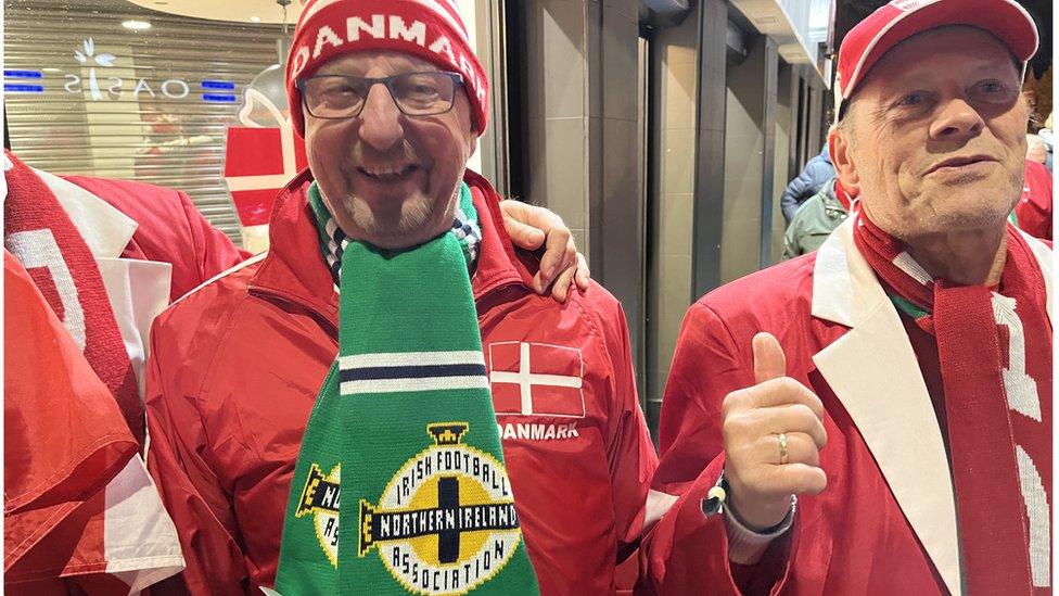 Danish fan wearing a Northern Ireland scarf