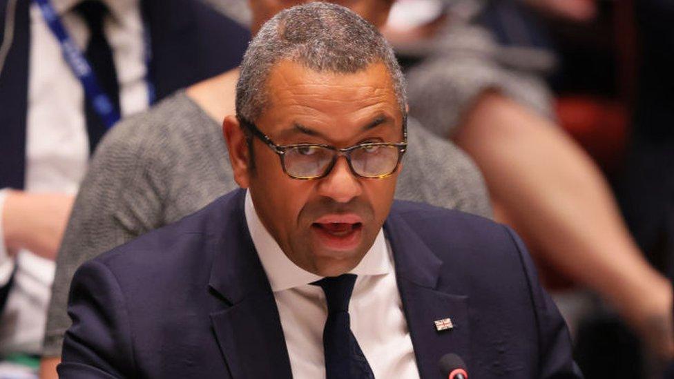 James Cleverly speaking at the UN summit in New York