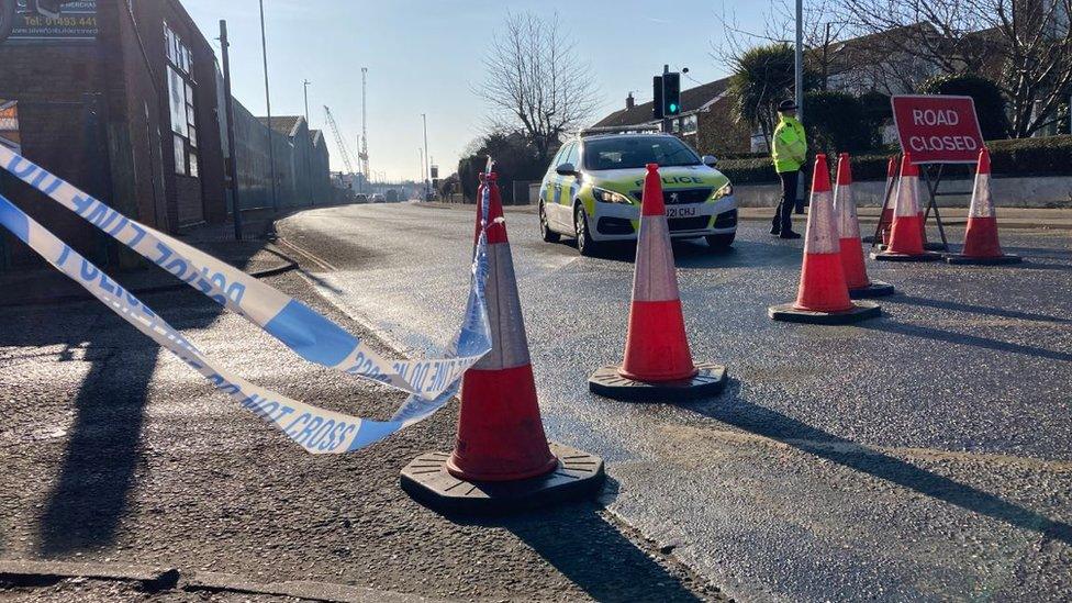 Police cordon on Southtown Road, Great Yarmouth