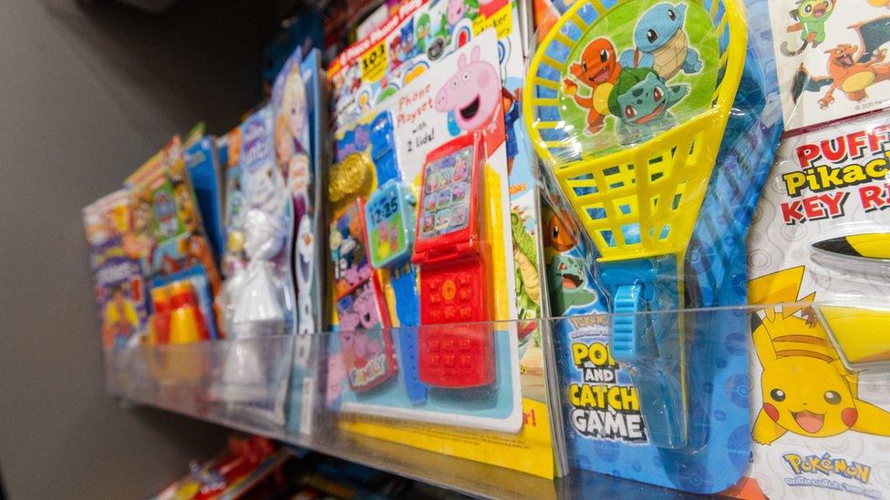 Plastic toys on display in magazines