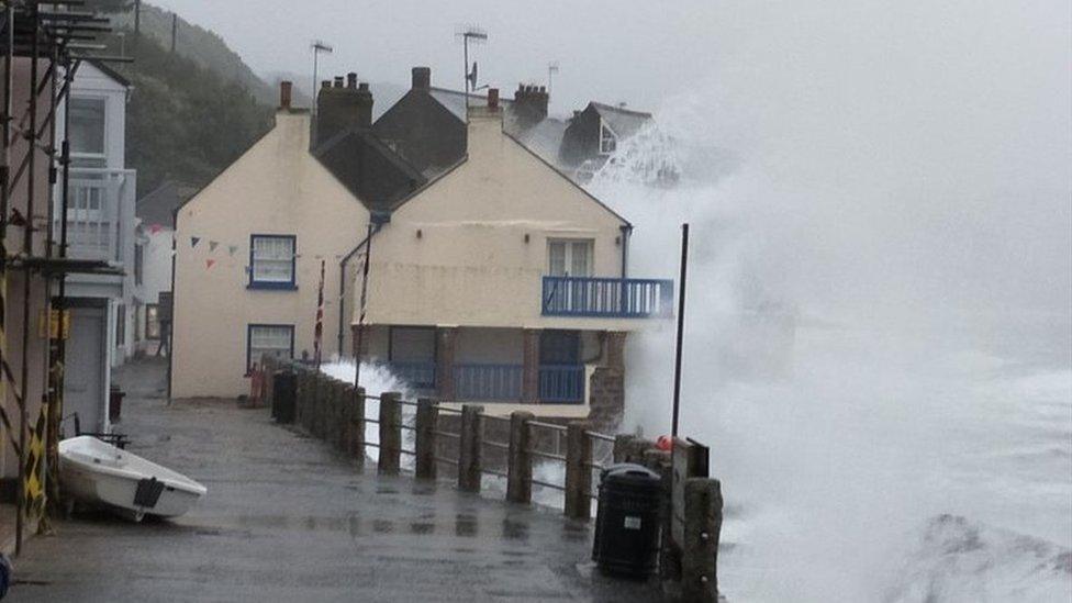 Waves batter Cawsand in Cornwall