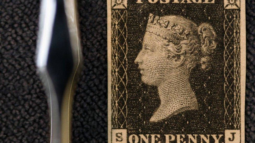 An 1840 Penny Black stamp sold by Sotheby's auction house