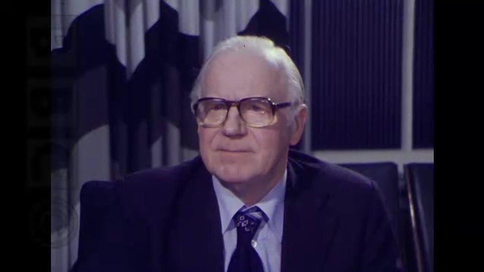 Sir Samuel Curran being interviewed by the BBC in 1978