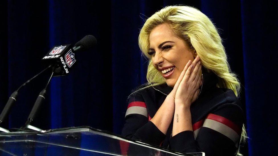 Lady Gaga at the Super Bowl press conference