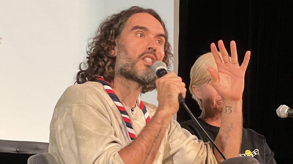 Russell Brand talking at Thameside Theatre, Grays, Essex