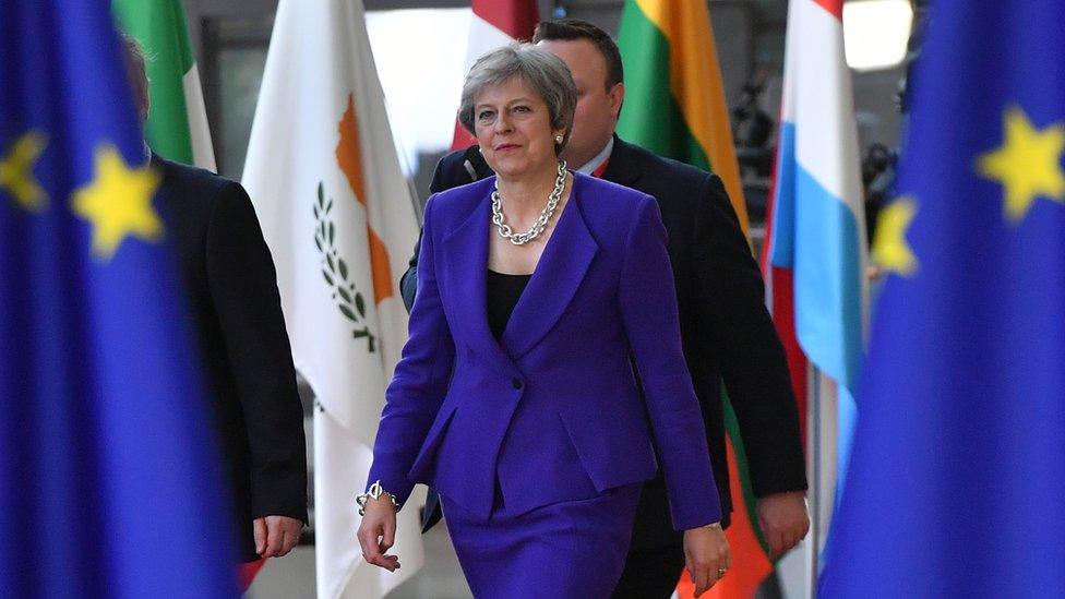 Britain's Prime Minister Theresa May arrives at the European Council in Brussels on October 18, 2018