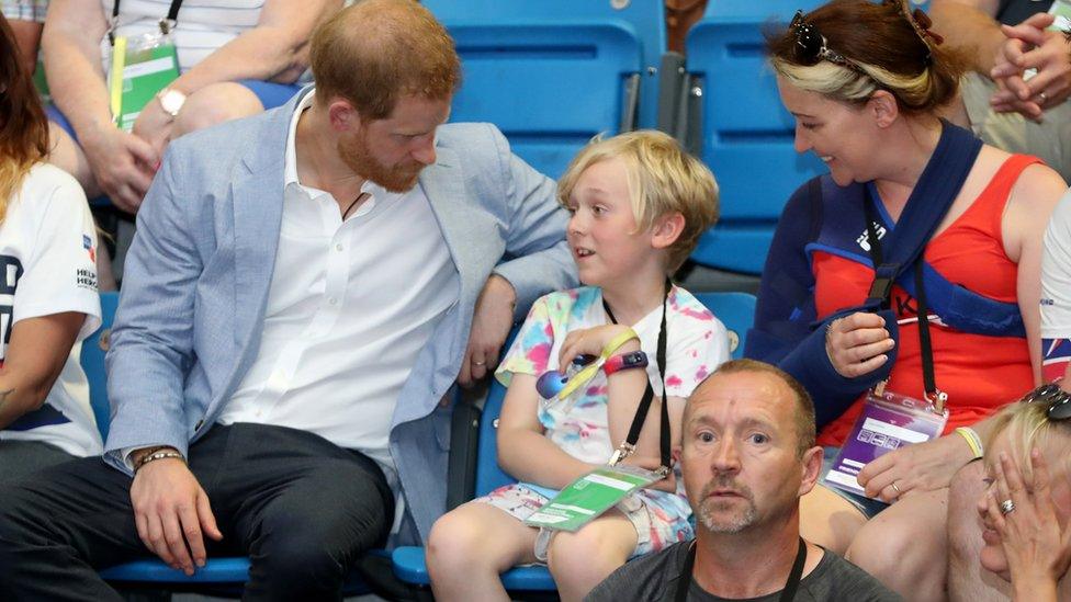 Prince Harry, Duke of Sussex watches Powerlifting competitors during his visit to the Invictus UK Trials at the English Institute of Sport Sheffield