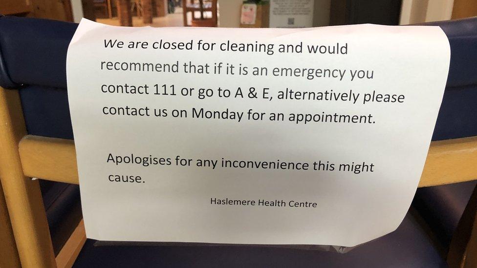 Signs posted in Haslemere Health Centre