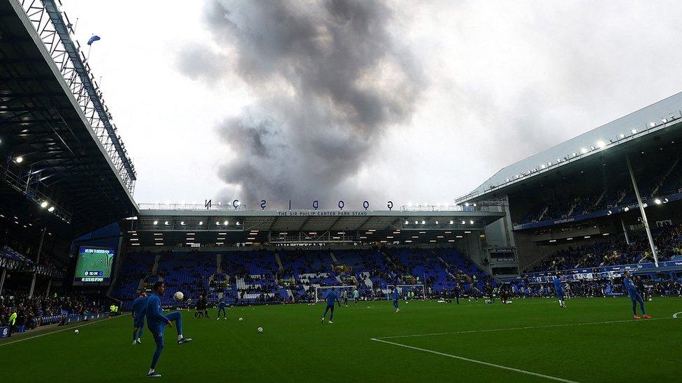 Smoke over Goodison Park