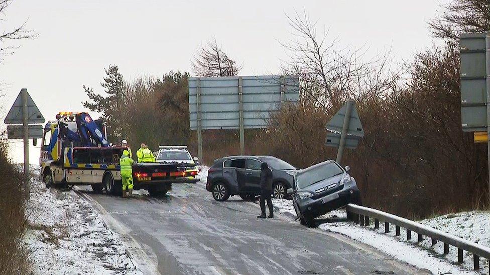 There was a crash amid the poor driving conditions on the off slip of the A720 city bypass at the Straiton junction in Edinburgh