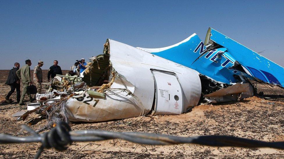 piece of wreckage of Russian MetroJet Airbus A321 at the site of the crash in Sinai, Egypt on 1 November 2015