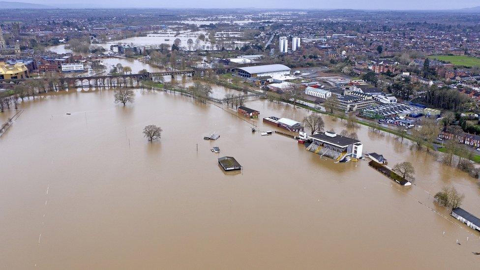 Worcester during flooding on 19 February