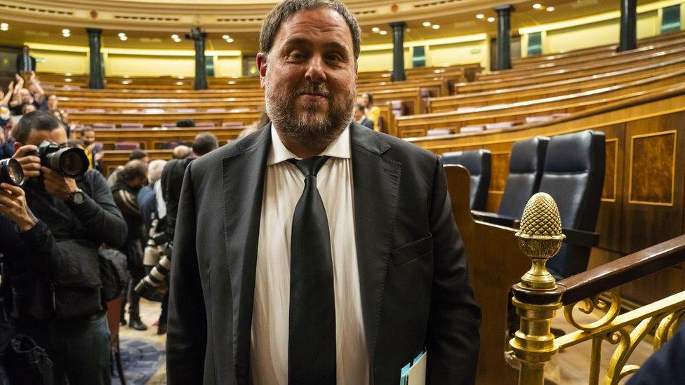 Jailed Catalan separatist leader Oriol Junqueras is seen at the opening plenary session at the Spanish Parliament