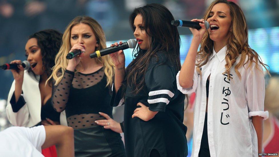 Little Mix performing before the Detroit Lions versus Atlanta Falcons game at Wembley in 2014