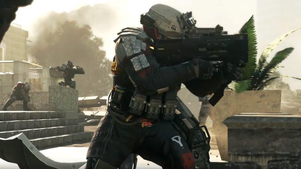 Gameplay showing a soldier shooting a gun