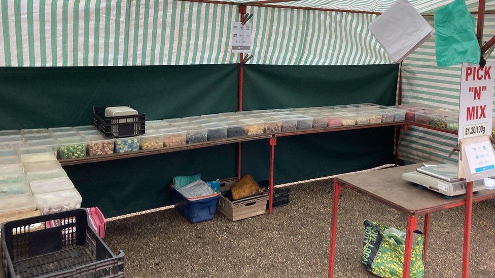 Kevin Hilliard's sweet stall at Saxmundham market